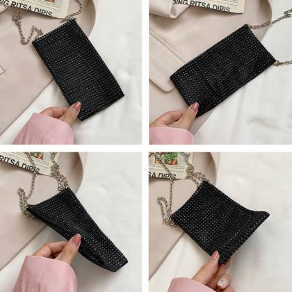 Phone Bag For Women Trend Rhinestone Solid Color..