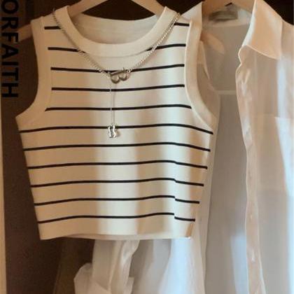 Basic Bottoming Striped Chain Elasticity Vests..
