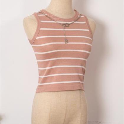 Basic Bottoming Striped Chain Elasticity Vests..