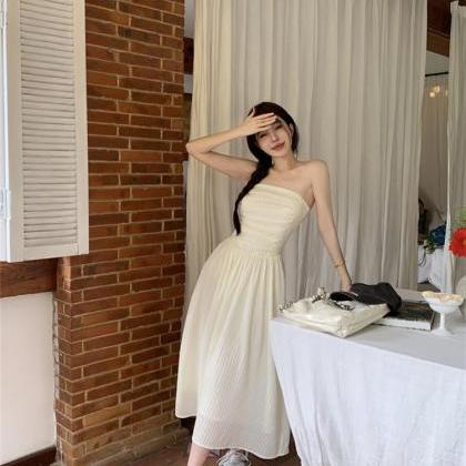 In Summer Elegant Midi Dress For Women White Slim..