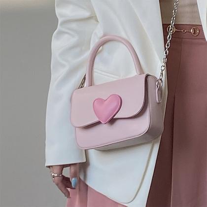 Pink Heart Girly Small Square Shoulder Bag Fashion..