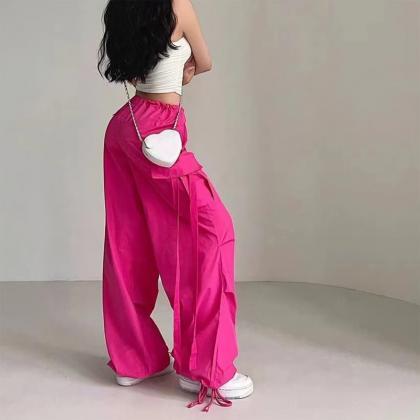 Pink Y2k Cargo Pants Woman Loose Pocket Trousers..