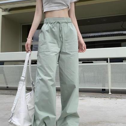 Korean Fashion Green Cargo Parachute Pants Women..