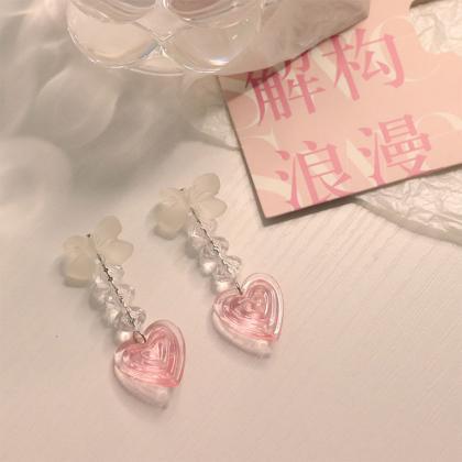 Vintage Pink Y2k Peach Heart Tassel Earrings For..