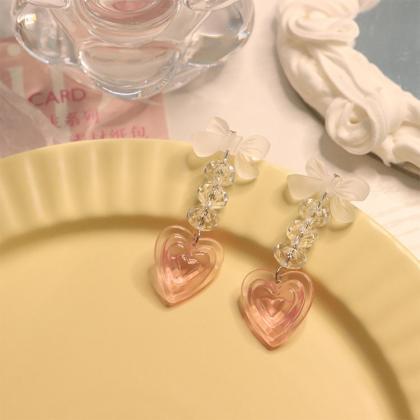 Vintage Pink Y2k Peach Heart Tassel Earrings For..