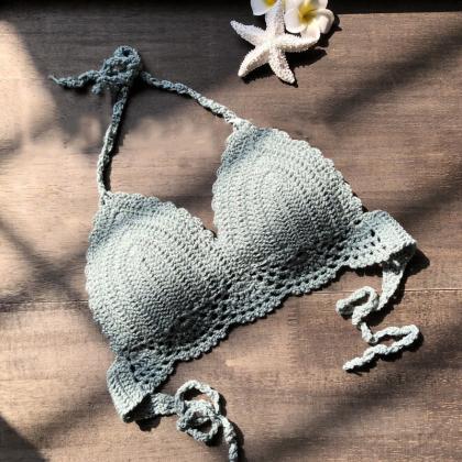 Women Crochet Bikini Crop Tops Sexy Boho Beach..