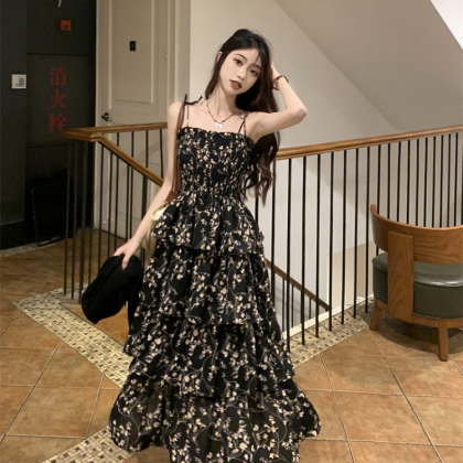 Deeptown Y2k Korean Style One Piece Floral Dress..