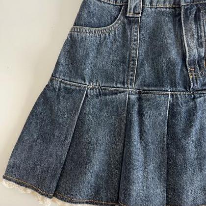 American Retro Kawaii Denim Mini Skirt Women Sexy..