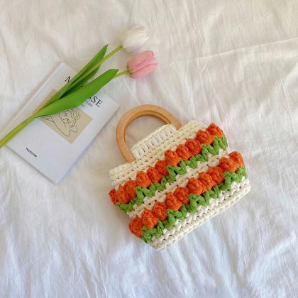 Tulip Flower Tote Bag Basket Hand Knitted Bag Diy..
