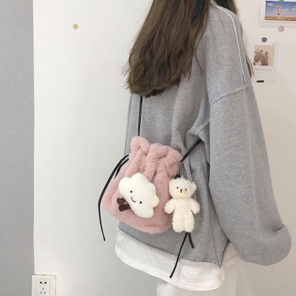 Cute Shoulder Bag For Women Fluffy Soft Bucket..