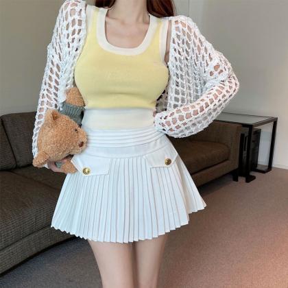 Summer Two Piece Set Cardigan Long Sleeve Solid..