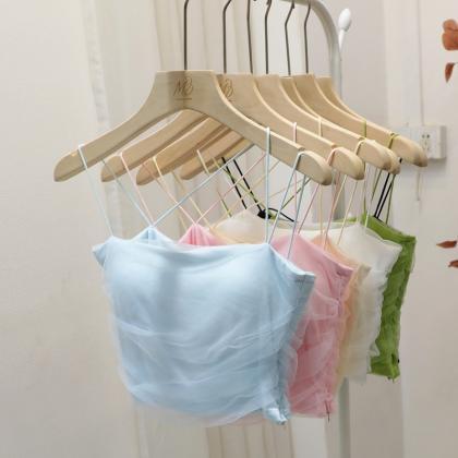 Patched Mesh Camis Crop Top With Bra Girls Sweet..