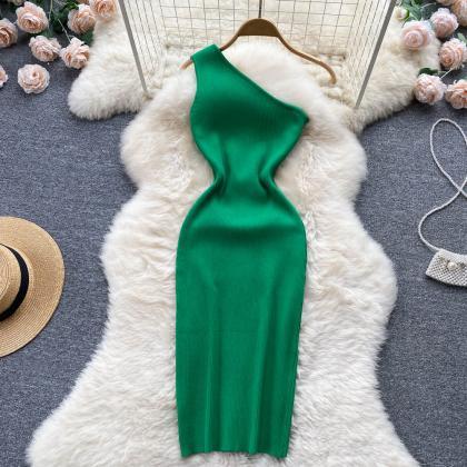Ins Fashion Sexy One Shoulder Knitted Bodycon..