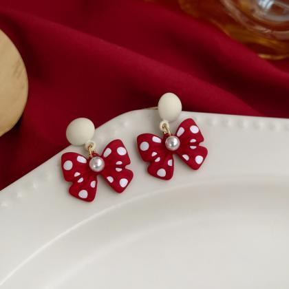 925 Silver Needle Women Jewelry Red Bowknot..