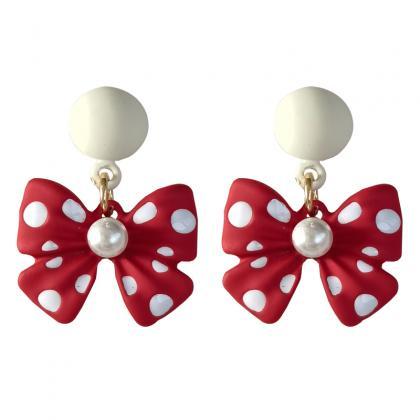 925 Silver Needle Women Jewelry Red Bowknot..