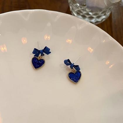 S925 Silver Needle Blue Bowknot Earrings Fashion..