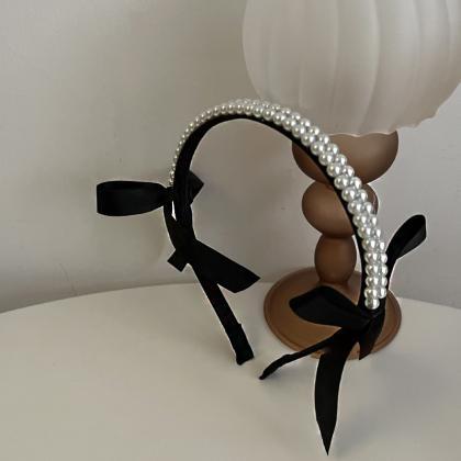 Vintage French Pearls Bow Hair Band For Women..