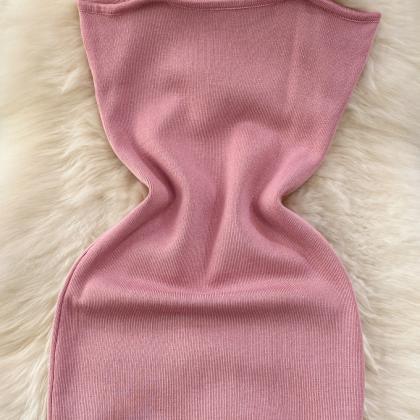 Chic Sleeveless Elastic Slim Knit Split Slip Dress..