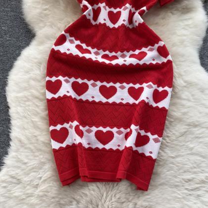 Romantic Heart Knitted Summer Dress Korean Fashion..
