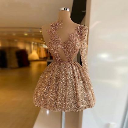 One Shoulder Champagne Prom Dresses For Women 2023..
