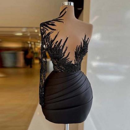 Black 2023 Sexy Cocktail Dresses High Neck One..