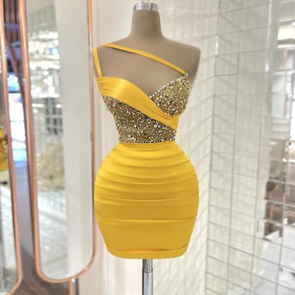 Sexy Cocktail Dresses 2023 Yellow One Shoulder..