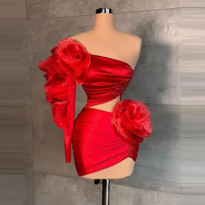 Luxury Red Short Floral Evening Dresses One..