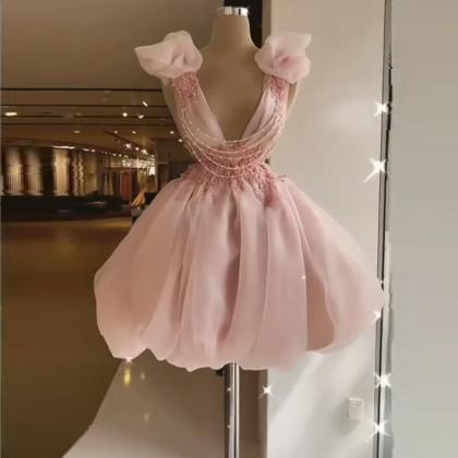Pink Fashion Sweet Short Prom Dress V Neck..