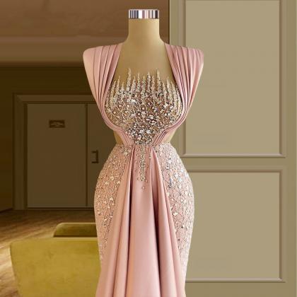 Pink Beaded Party Gowns Arabic Long Wedding Night..