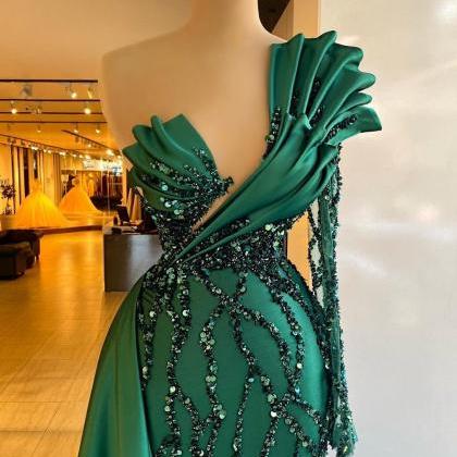 Lily One Shoulder Sequin Dress Emerald Green main image 0