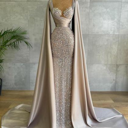 Arabic Glitter Sequins Evening Dresses Long Luxury..