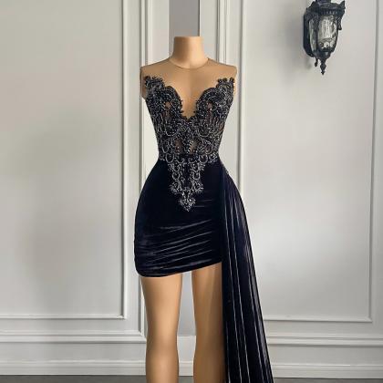 Beaded Embroidery Women Homecoming Gowns Black..