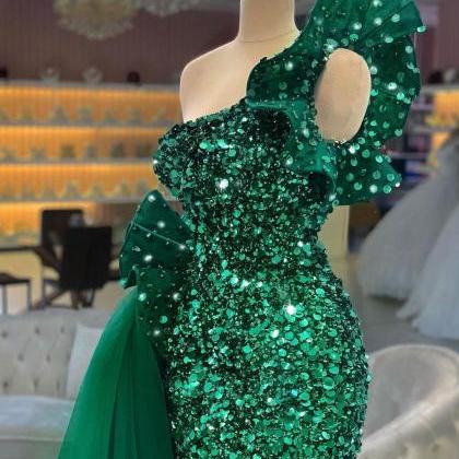 Luxury Green Sequin Tube Top Ladies Formal..