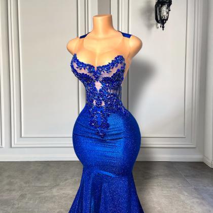 Royal Blue Long Prom Dresses 2023 Luxury Beaded..