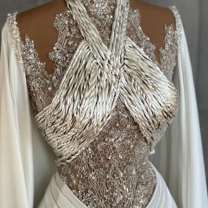 Elegant Crystal Beaded Mermaid Long Evening Dresses