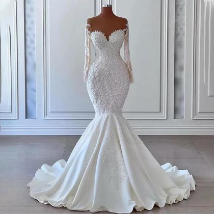 Ivory Wedding Dress Luxury Applique Sheer Tulle..