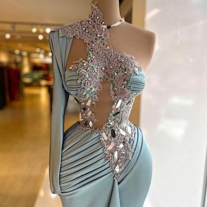 Sexy Prom Dresses Beadings One Shoulder Evening..