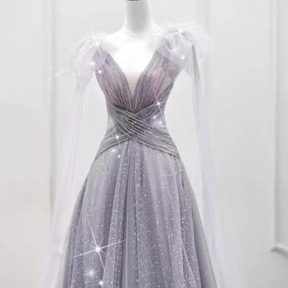 Luxury Purple Gray Evening Dresses With Cape Shawl..