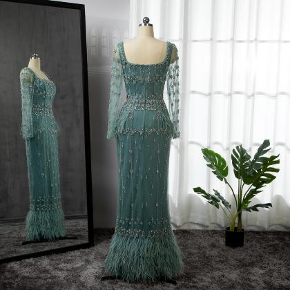 Turquoise Mermaid Elegant Evening Dress Luxury..