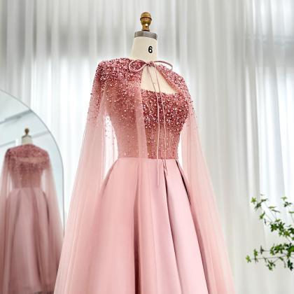 Elegant Luxury Short Crepe Pink Evening Dresses..