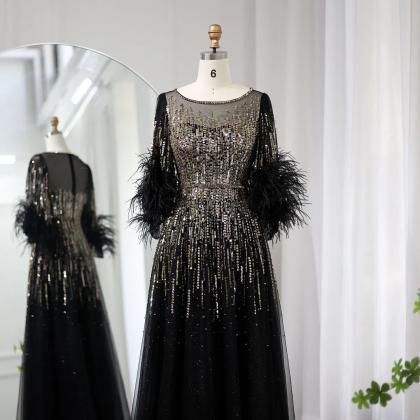 Luxury Feathers Black Dubai Evening Dresses For..