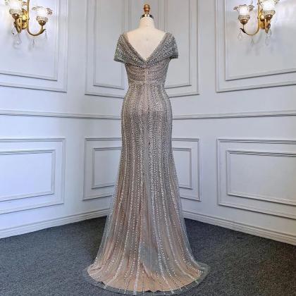 Silver Nude Mermaid Evening Gowns For Women Dubai..