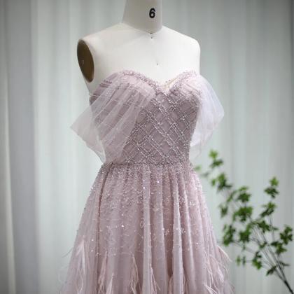 Luxury Feather Pink Dubai Evening Dresses Elegant..