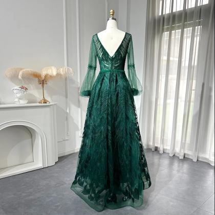 Emerald Green Luxury Crystal Evening Dress For..