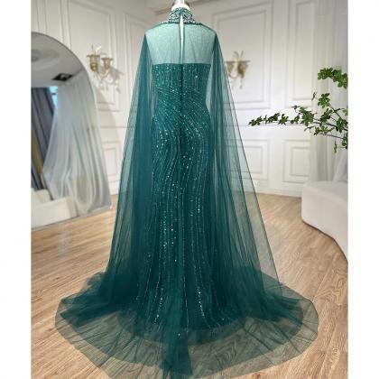 Green Mermaid Arabic Evening Dresses Gowns Split..
