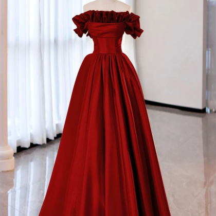 A Line Strapless Burgundy Satin Tea Length Prom Dresses Homecoming Dress C725