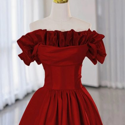 Burgundy Straps A-Line Satin Long Party Dress with Split, DP4134 main image 1