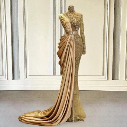 Gold Evening Dress Long Luxury Mermaid With..