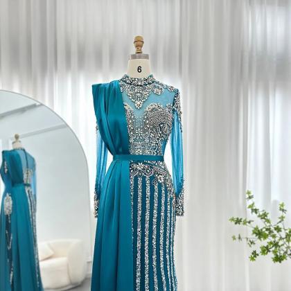 Luxury Crystal Dubai Muslim Evening Dress With..