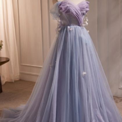 Long Purple Tulle Prom Dresses, Long Purple Tulle..